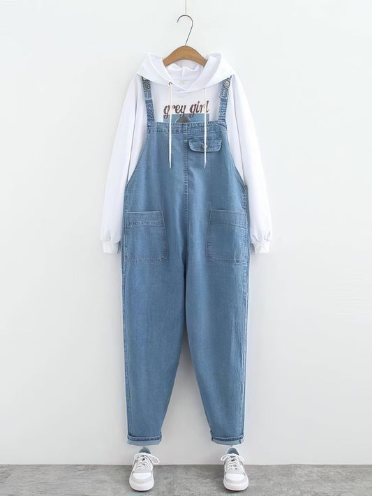 Straight Plus Size Curve Dark-Wash Plus-Size Jean Overalls - LuckyFash™