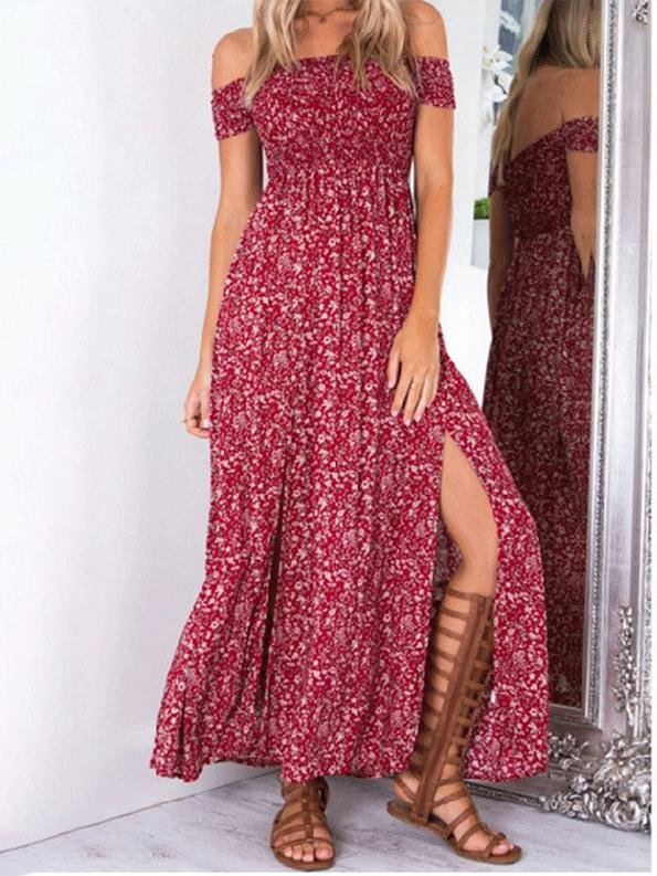 Strapless Short Sleeve Slit Long Dresses - LuckyFash™