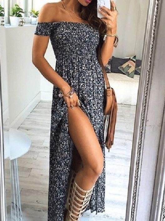 Strapless Short Sleeve Slit Long Dresses - LuckyFash™