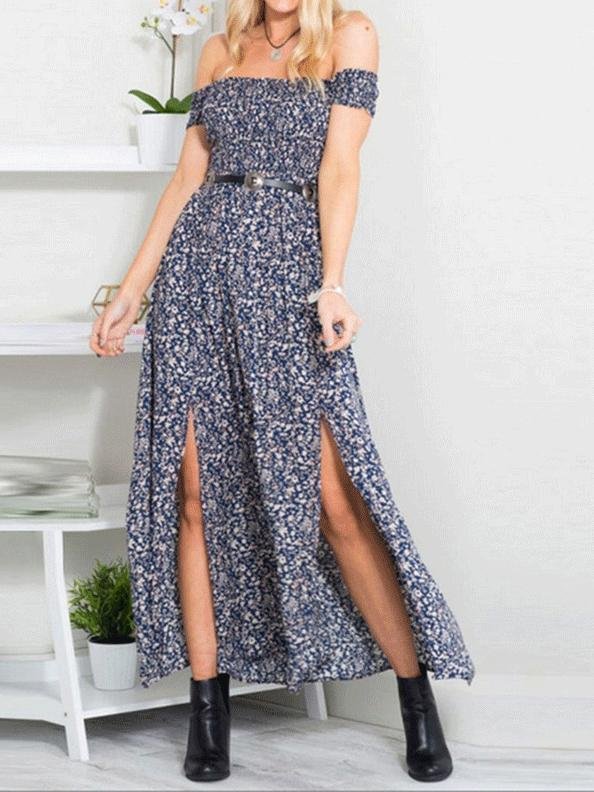 Strapless Short Sleeve Slit Long Dresses - LuckyFash™