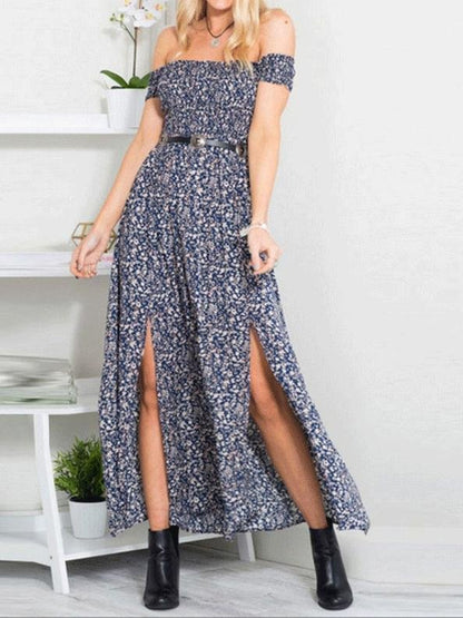 Strapless Short Sleeve Slit Long Dresses - LuckyFash™
