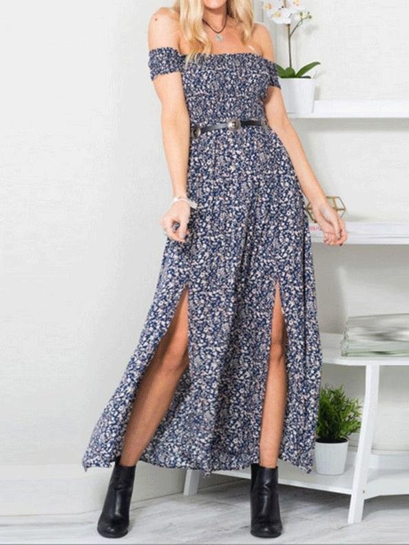 Strapless Short Sleeve Slit Long Dresses - LuckyFash™