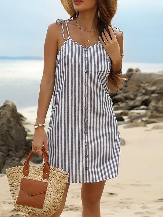 Striped Bandage Suspender Short Dress - LuckyFash™