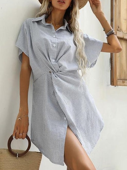 Striped Bat Sleeve Shirt Dress - LuckyFash™
