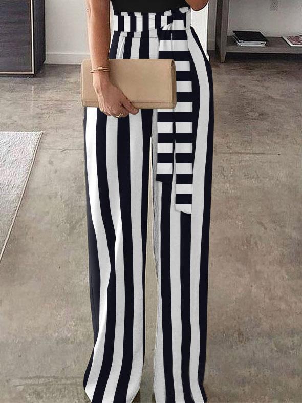 Striped High Waist Color Block Vest Jumpsuit - LuckyFash™