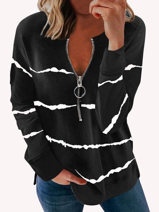 Striped Print Long Sleeve Zip Sweatshirt - LuckyFash™