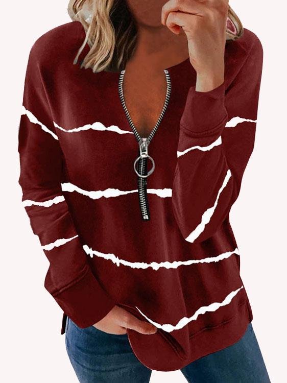 Striped Print Long Sleeve Zip Sweatshirt - LuckyFash™