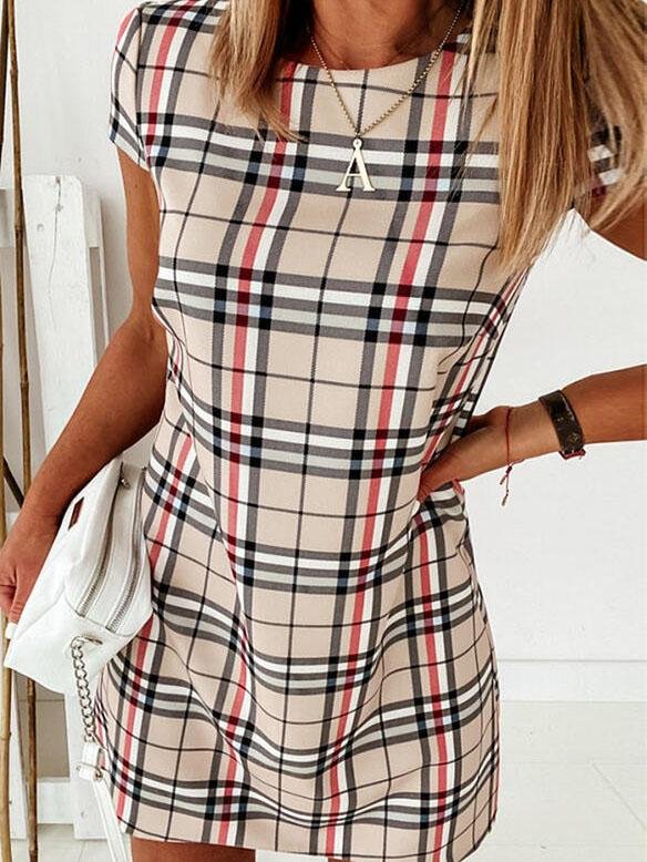 Striped Print Slim Short Sleeve Dress - LuckyFash™