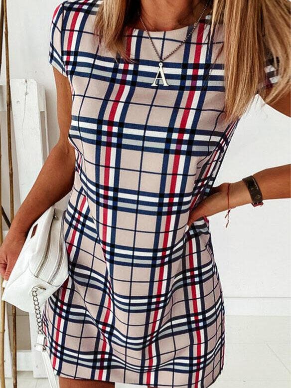 Striped Print Slim Short Sleeve Dress - LuckyFash™