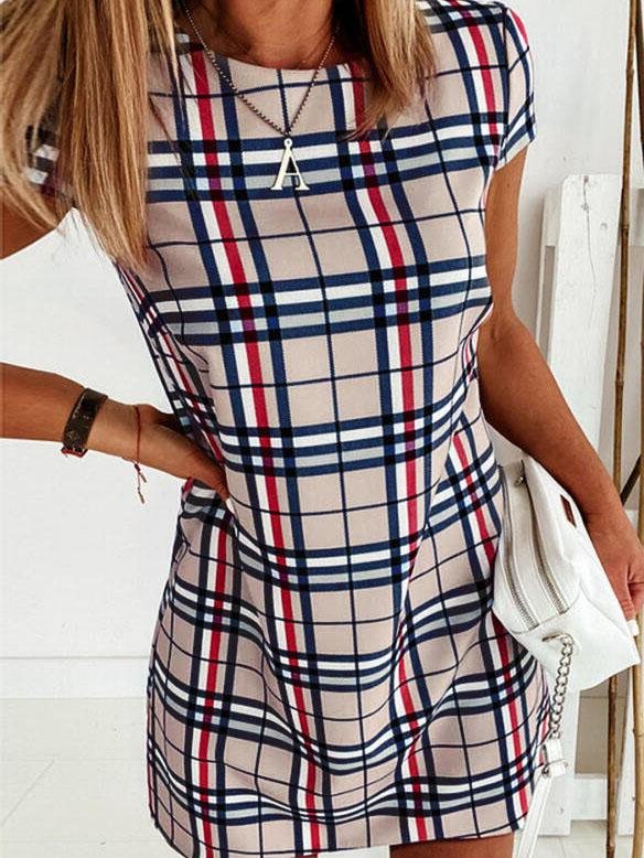 Striped Print Slim Short Sleeve Dress - LuckyFash™