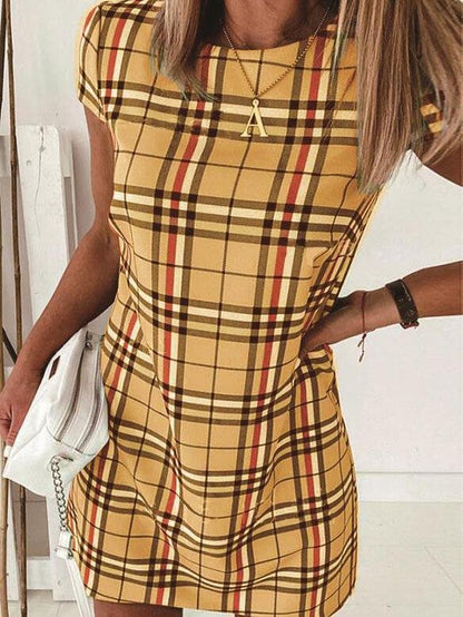 Striped Print Slim Short Sleeve Dress - LuckyFash™