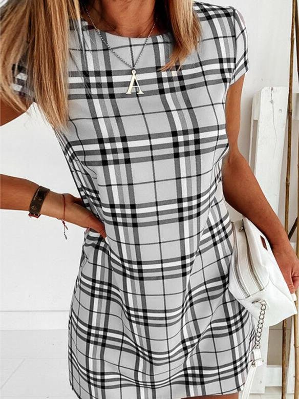 Striped Print Slim Short Sleeve Dress - LuckyFash™