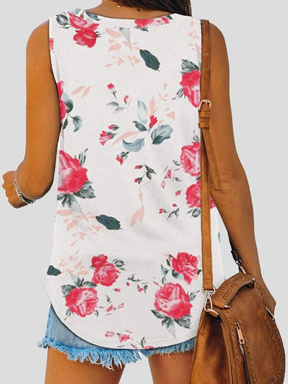 Summer Casual V-neck Flower/stripes Print Tank Top - LuckyFash™