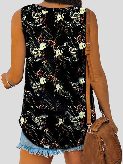Summer Casual V-neck Flower/stripes Print Tank Top - LuckyFash™