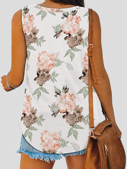 Summer Casual V-neck Flower/stripes Print Tank Top - LuckyFash™