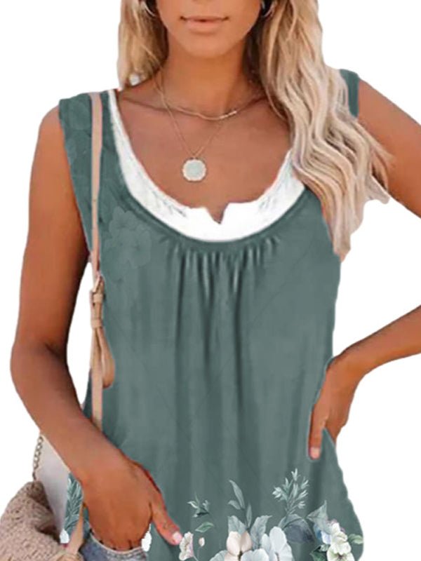 Summer Printed Sleeveless Pleated Tank Top - LuckyFash™