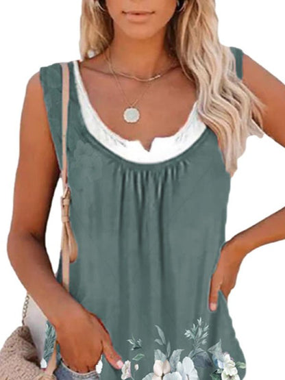 Summer Printed Sleeveless Pleated Tank Top - LuckyFash™