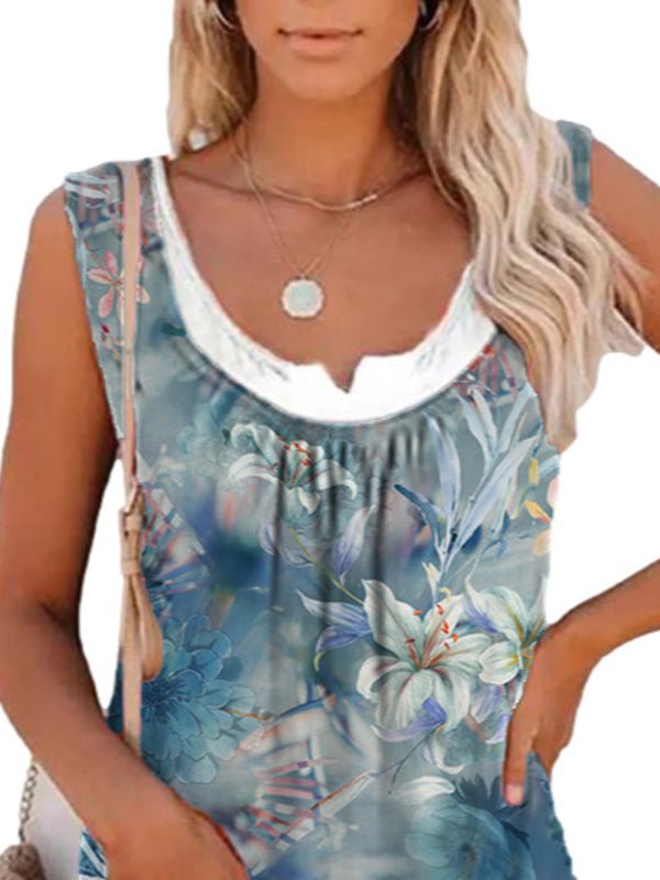 Summer Printed Sleeveless Pleated Tank Top - LuckyFash™