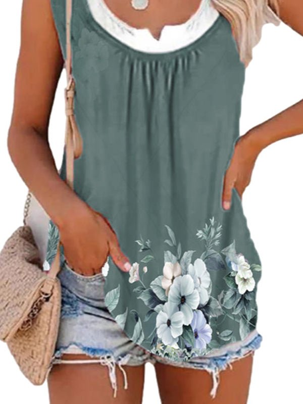 Summer Printed Sleeveless Pleated Tank Top - LuckyFash™