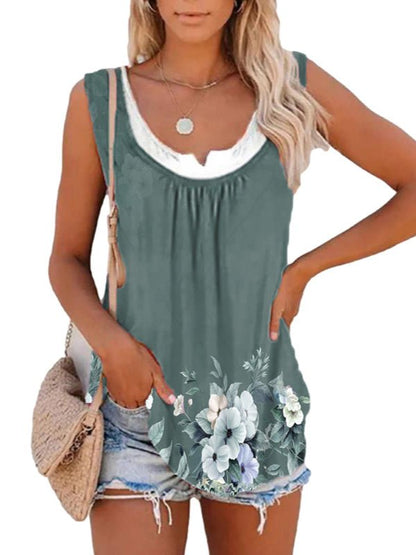 Summer Printed Sleeveless Pleated Tank Top - LuckyFash™