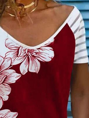 Summer Short-sleeved Printed V-neck Top - LuckyFash™
