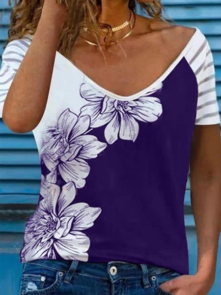 Summer Short-sleeved Printed V-neck Top - LuckyFash™