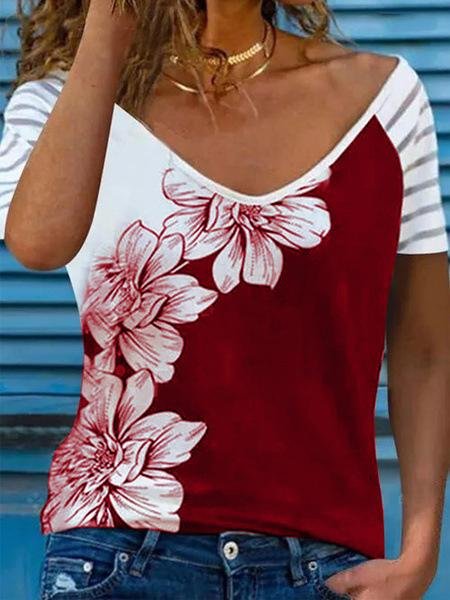 Summer Short-sleeved Printed V-neck Top - LuckyFash™
