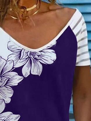 Summer Short-sleeved Printed V-neck Top - LuckyFash™