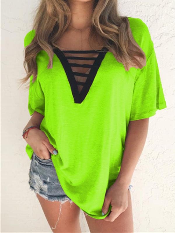 Summer V-neck Short-sleeved T-shirt - LuckyFash™