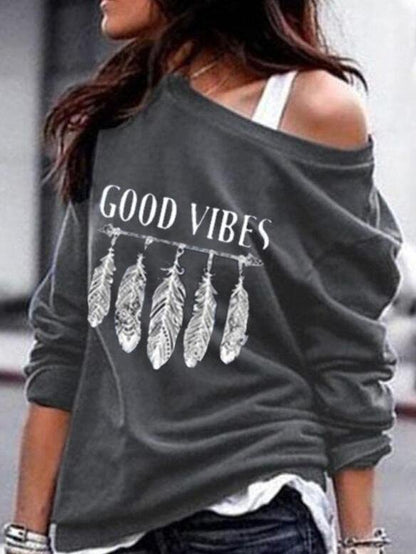 T-shirt Feather Hand-printed Sweater T-shirt - LuckyFash™