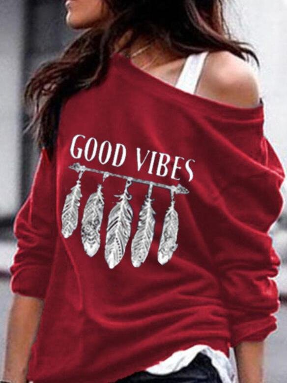 T-shirt Feather Hand-printed Sweater T-shirt - LuckyFash™