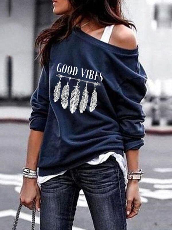 T-shirt Feather Hand-printed Sweater T-shirt - LuckyFash™