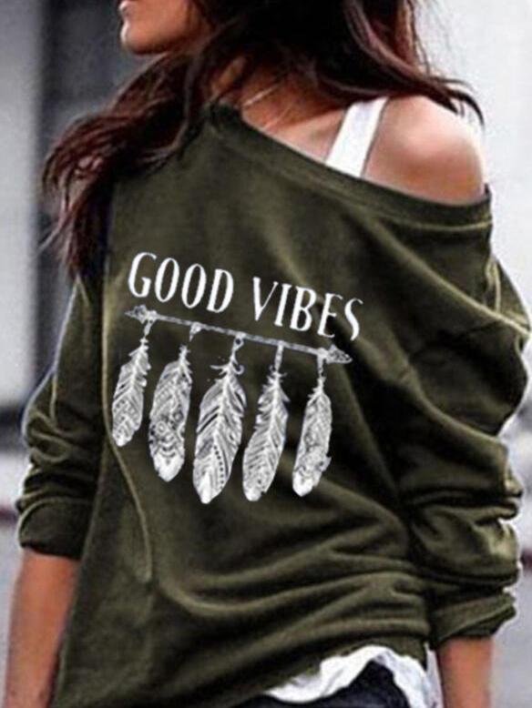 T-shirt Feather Hand-printed Sweater T-shirt - LuckyFash™