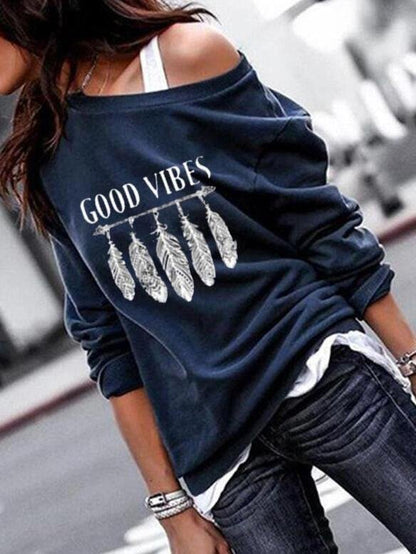 T-shirt Feather Hand-printed Sweater T-shirt - LuckyFash™