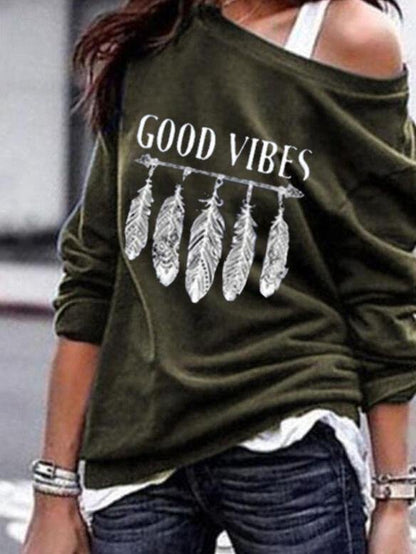 T-shirt Feather Hand-printed Sweater T-shirt - LuckyFash™