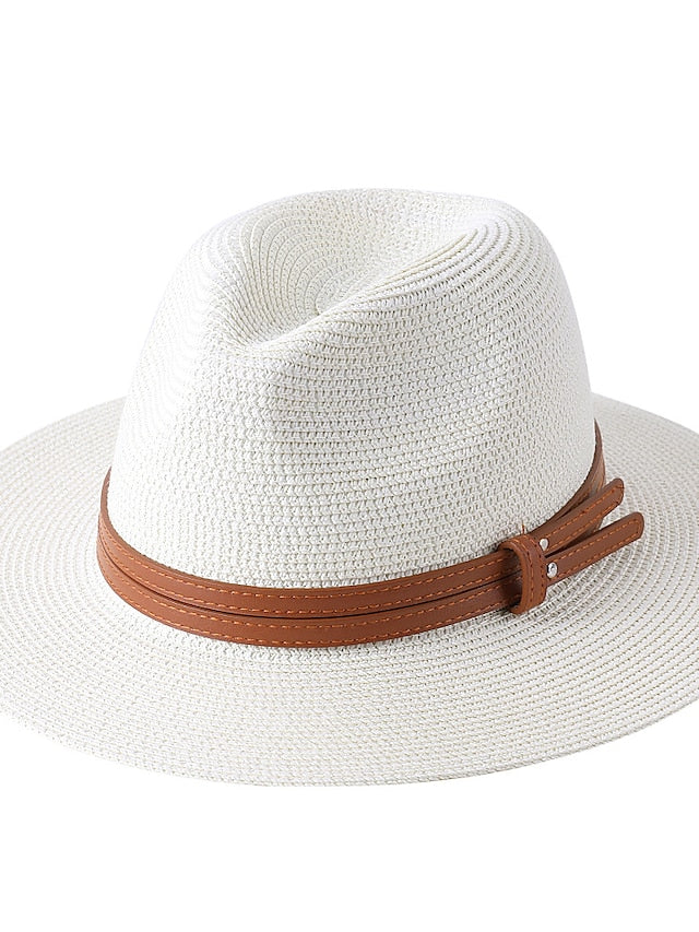 1pcs New Panama Soft Shaped Straw Hat Summer Women/Men Wide Brim Beach Sun Cap Uv Protection Fedora Hat Head Circumference 56-58cm - LuckyFash™