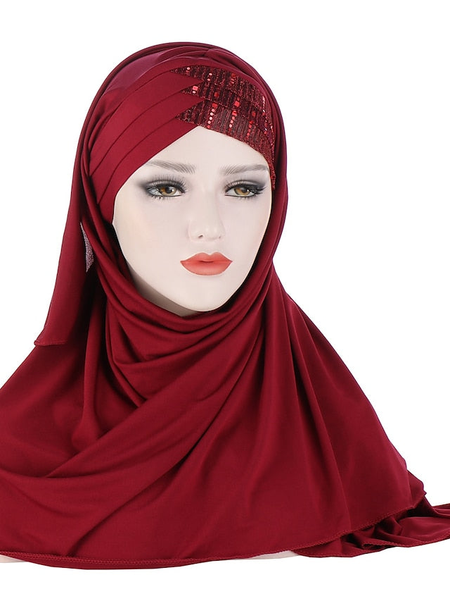 New Muslim Women Cross Soft Sleep Chemo Hat Beanie Women Soft Silk with Sequins Hijab Headwrap Headscarf Turban Hat Cap Headwear for Women - LuckyFash™