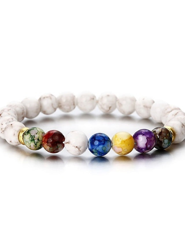 hot selling  natural volcanic stone colorful seven chakra bracelet agate stone beads bracelet - LuckyFash™