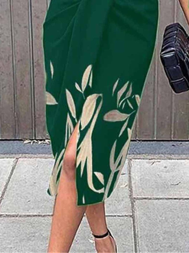 Women's Work Dress Sheath Dress Semi Formal Dress Fashion Midi Dress Cut Out Print Crew Neck Half Sleeve Floral Regular Fit Brown Green Summer Spring S M L XL XXL - LuckyFash™