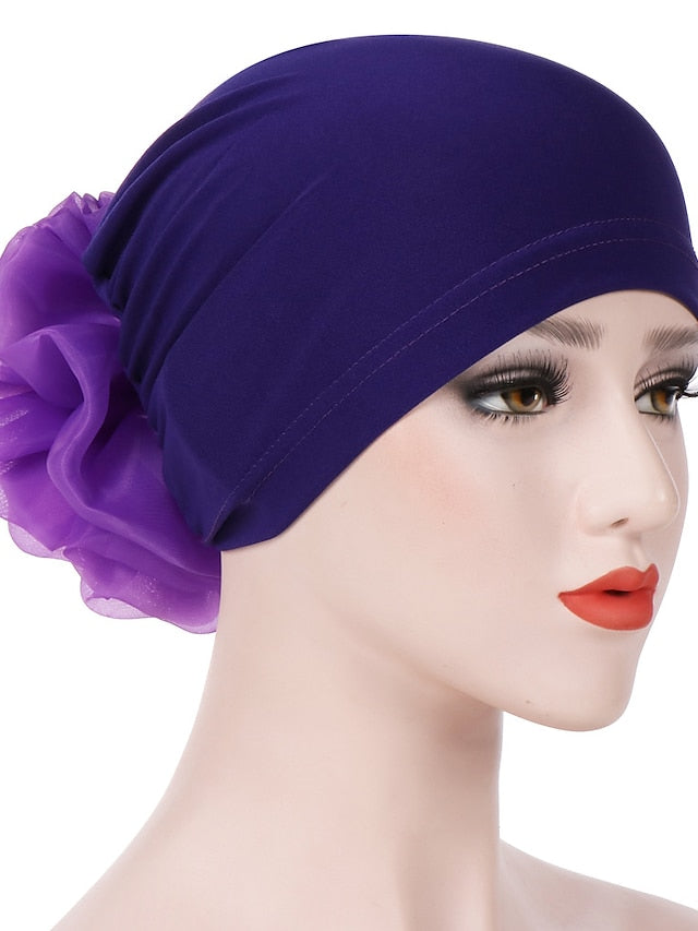 1pcs Women Floral Solid Hat Flower Stretchy Turban Bonnet Ladies Bandanas African Head Wrap - LuckyFash™