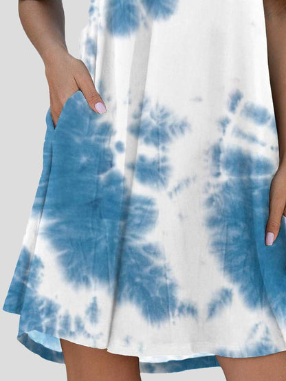 Tie-Dye Casual Off The Shoulder Ruffle Pocket Dress - LuckyFash™