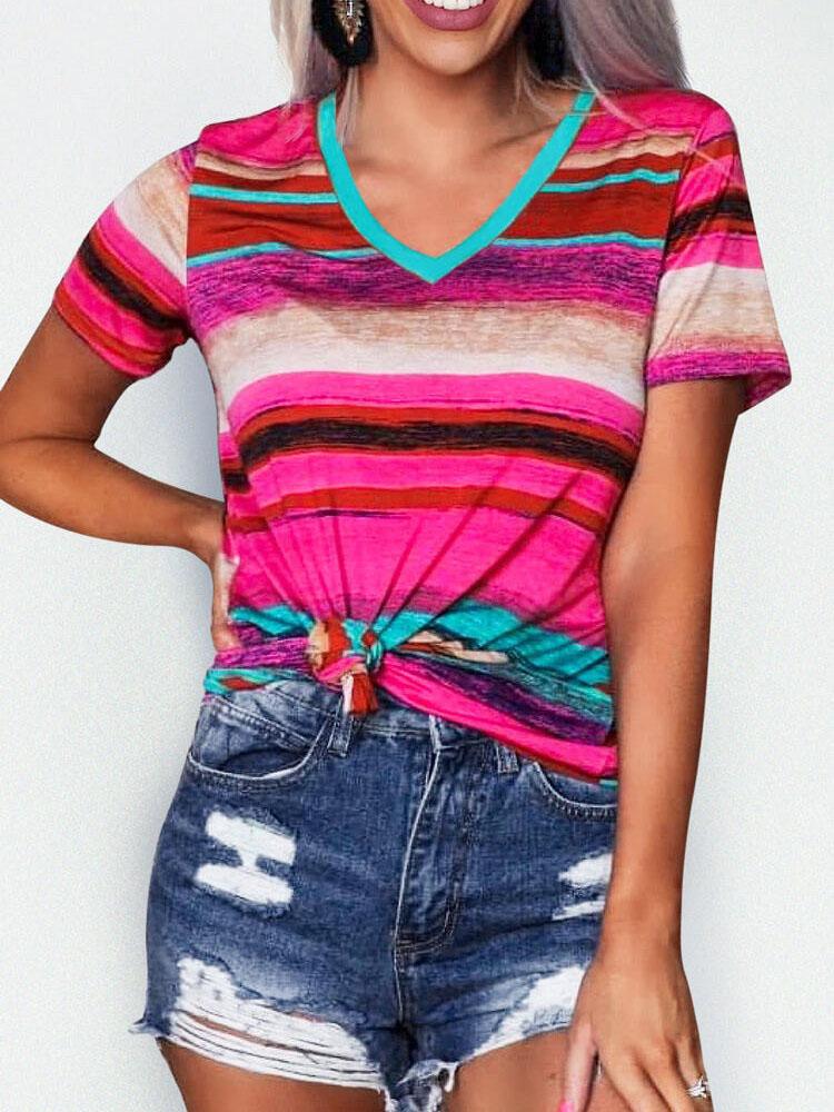 Tie-dye Colorful Striped V-neck T-shirt - LuckyFash™