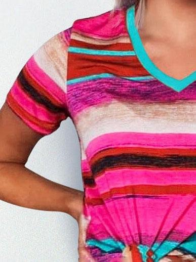Tie-dye Colorful Striped V-neck T-shirt - LuckyFash™