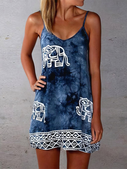 Tie-dye Elephant Print Sleeveless Skirt - LuckyFash™
