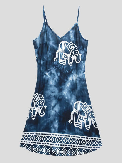 Tie-dye Elephant Print Sleeveless Skirt - LuckyFash™
