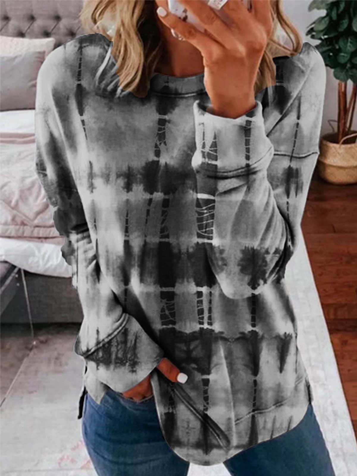 Tie-dye Long-sleeved Loose Striped T-shirt - LuckyFash™