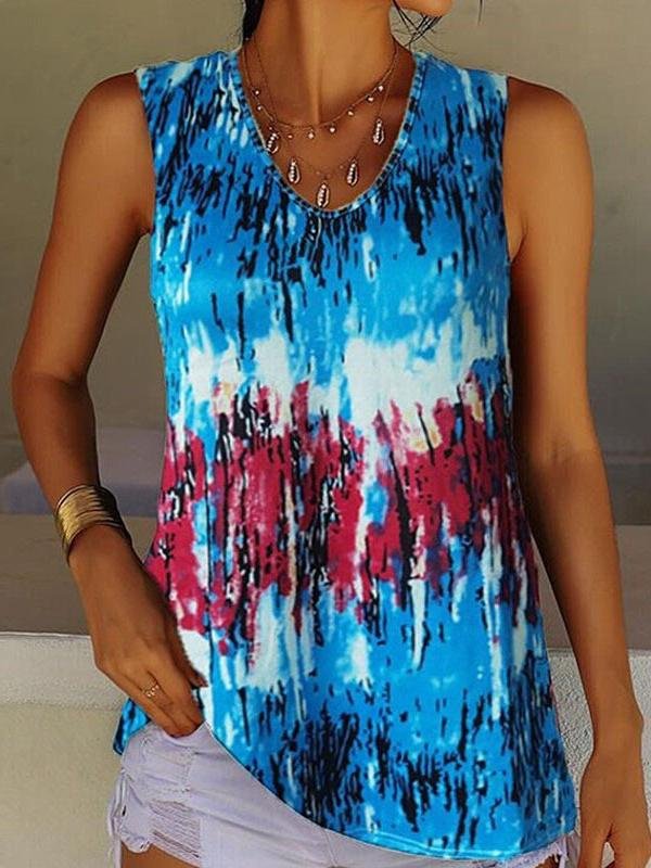 Tie-Dye Printed Crew Neck Sleeveless Tank Top - LuckyFash™