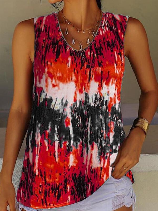 Tie-Dye Printed Crew Neck Sleeveless Tank Top - LuckyFash™