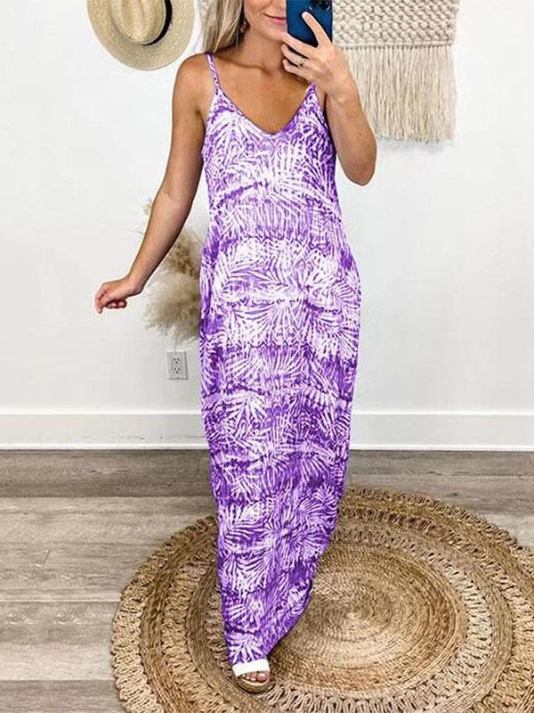 Tie-dye Printed V-neck Slack Dress - LuckyFash™