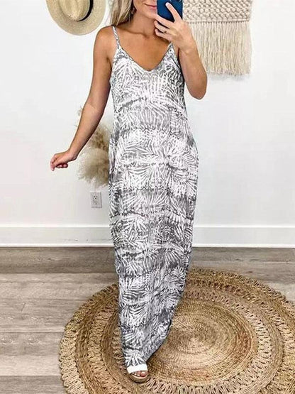 Tie-dye Printed V-neck Slack Dress - LuckyFash™